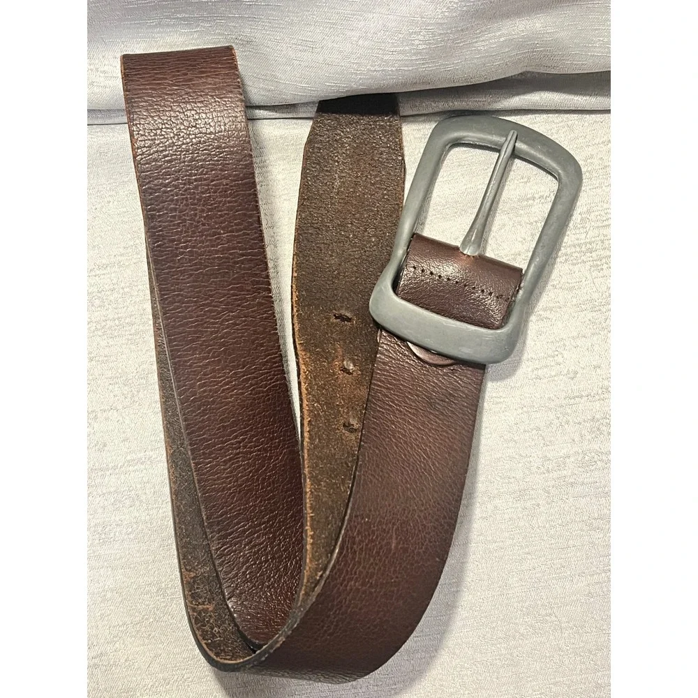 D&G Dolce & Gabbana Vintage Brown Genuine Leather Belt Matte Silver Buckle 44in